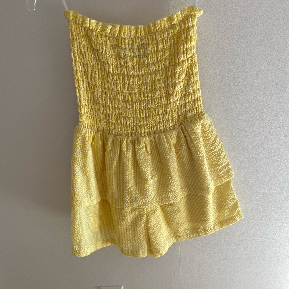 MinkPink yellow and white checkered romper size XS
